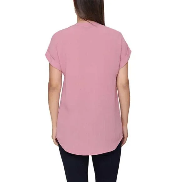 Rachel Roy Short Sleeve V-Neck Tunic Top | Pink - Picture 2 of 6